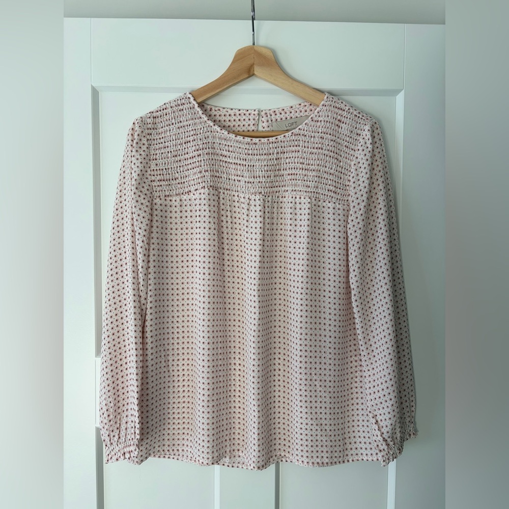 LOFT Blush and Black Patterned Blouse